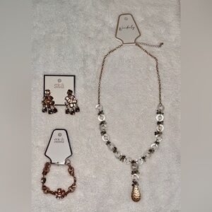 NWT Wonderly Gold and Silver Necklace Set w/ evie & emma Gem Earrings & Bracelet